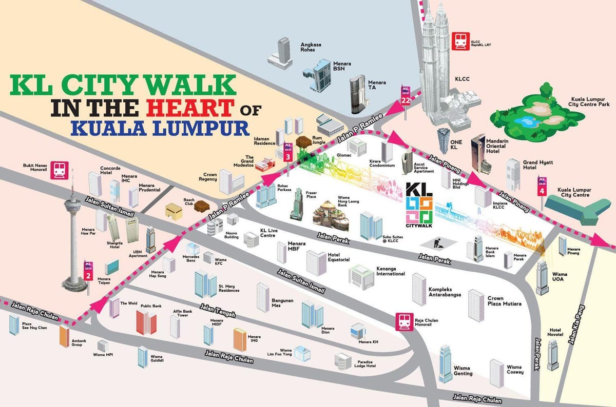 kuala lumpur paseo a pé mapa