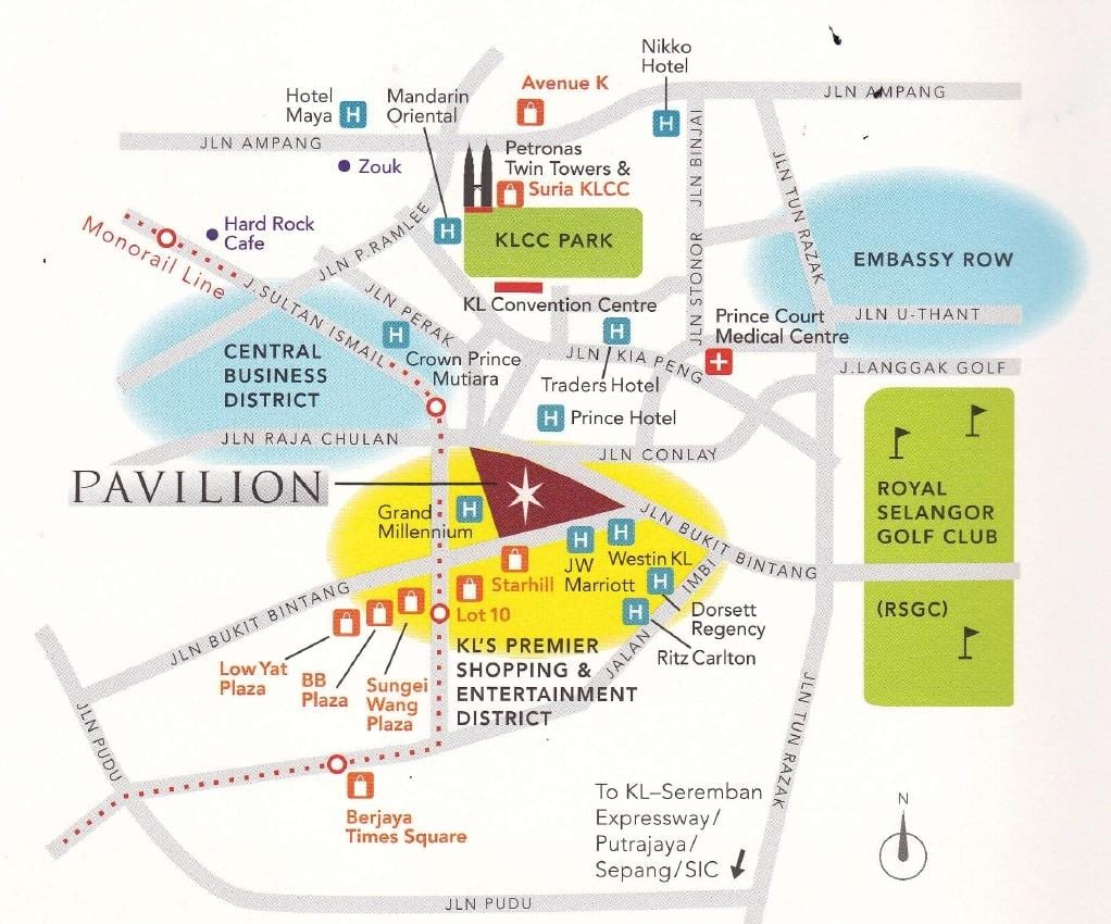 pavillón de kuala lumpur mapa